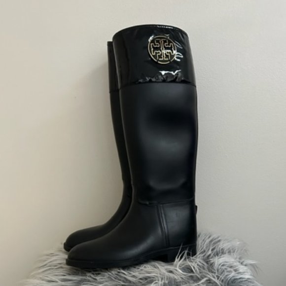Tory Burch Shoes - Tory Burch Classic Black Riding Tall Rain Boots- Size 7